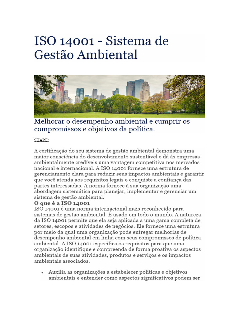 ISO 14001 | PDF | Gestão de recursos ambientais | Ambiente natural