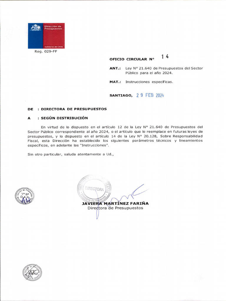 Circular 14 - Instrucciones Especificas 29 Feb | PDF