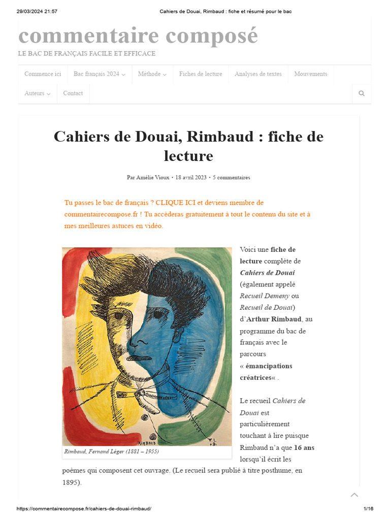 Fiche et résumé des Cahiers de Douai | PDF | Arthur Rimbaud