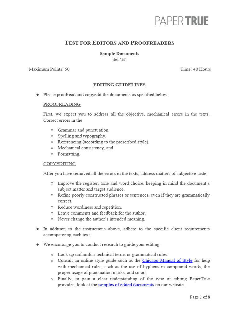 Papertrue test for editors and proofreaders pdf copy editing