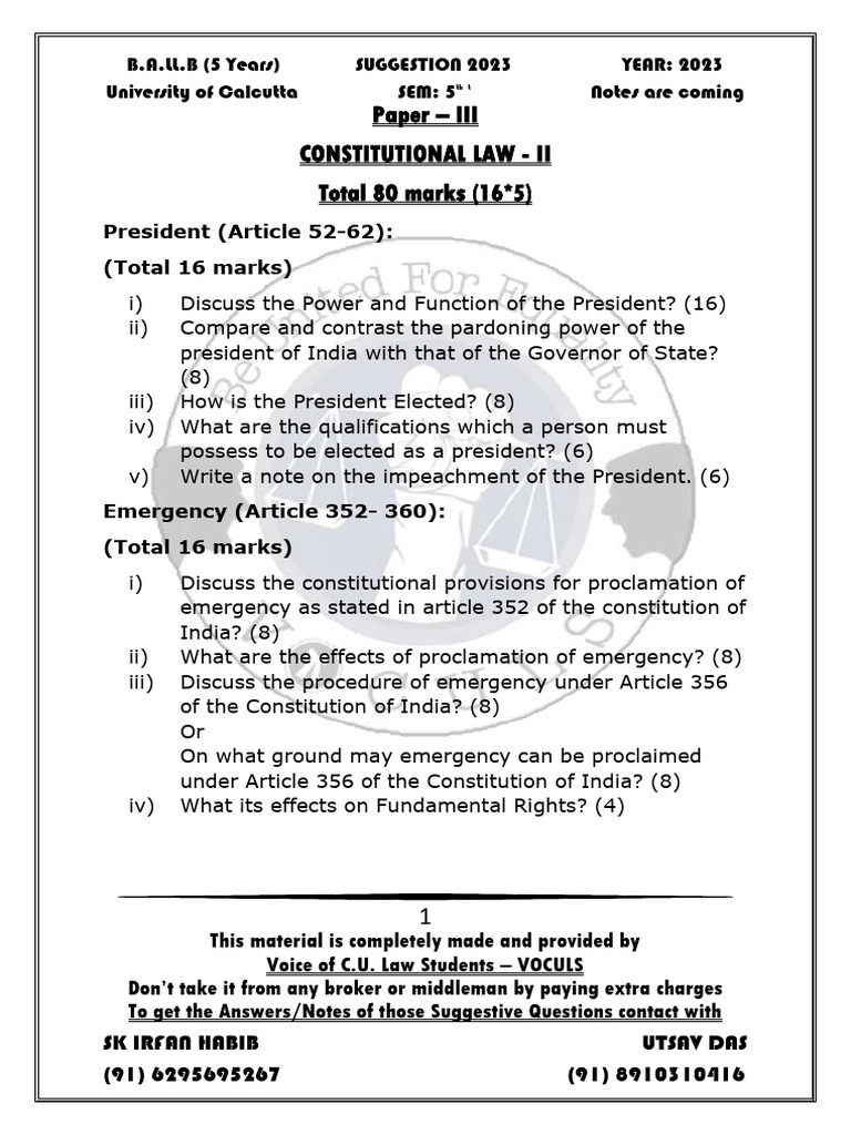 Constitutional Law II Notes 2023 | PDF | Constitutional Law | Statutory Law