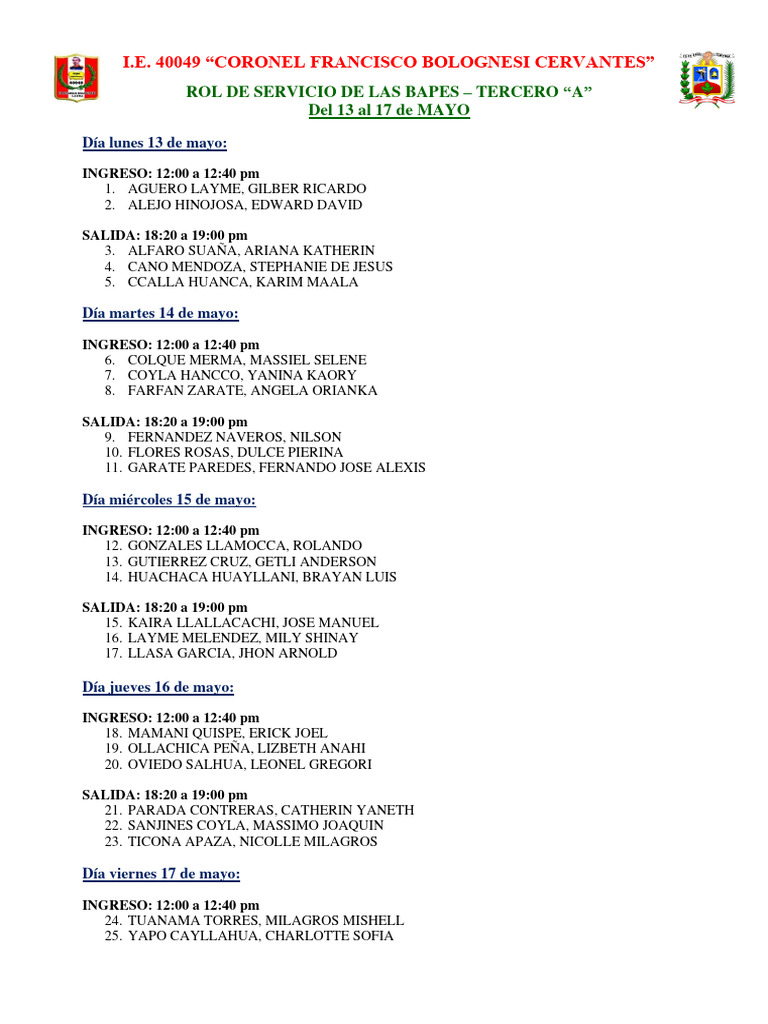 Rol de Servicio 3a | PDF