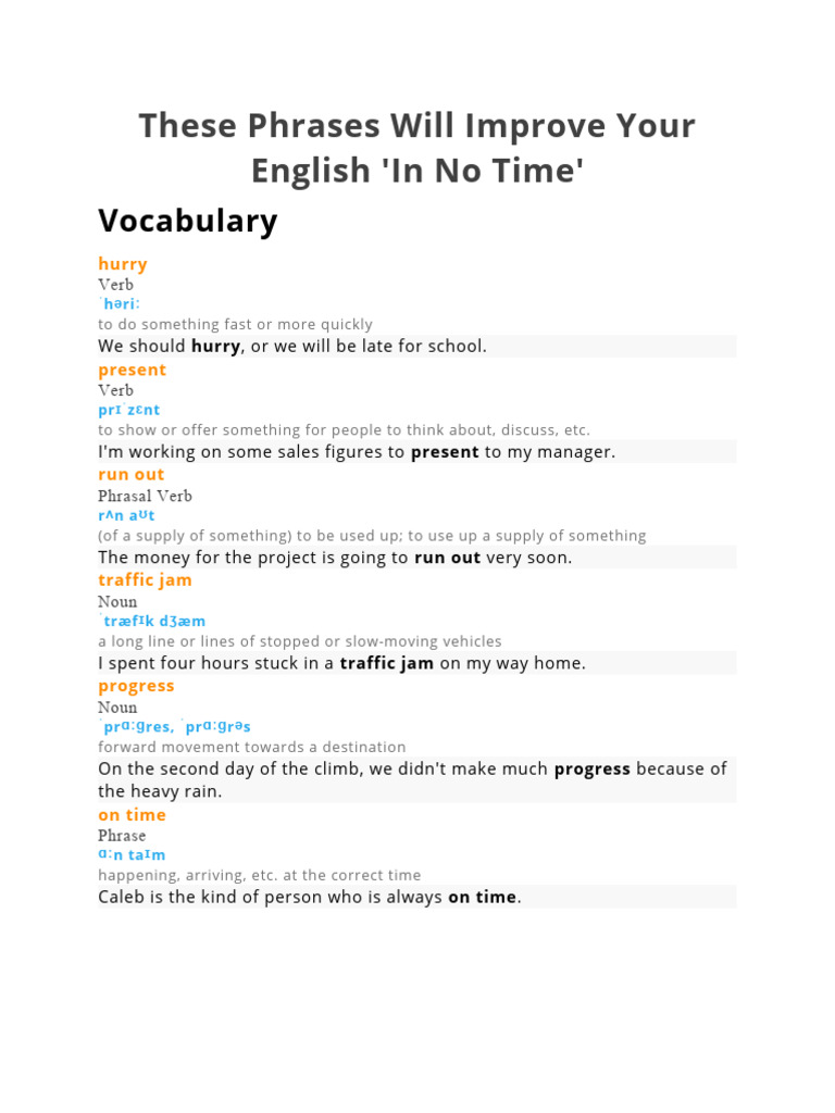 Essential Time Phrases for English Learners | PDF