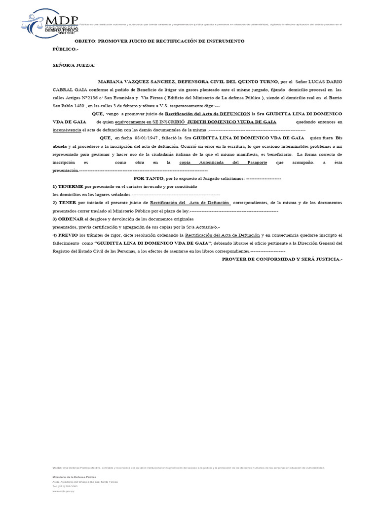 RECTIFICACION DE ACTA DE DEFUNCION | PDF | Debido al proceso | Ley Pública