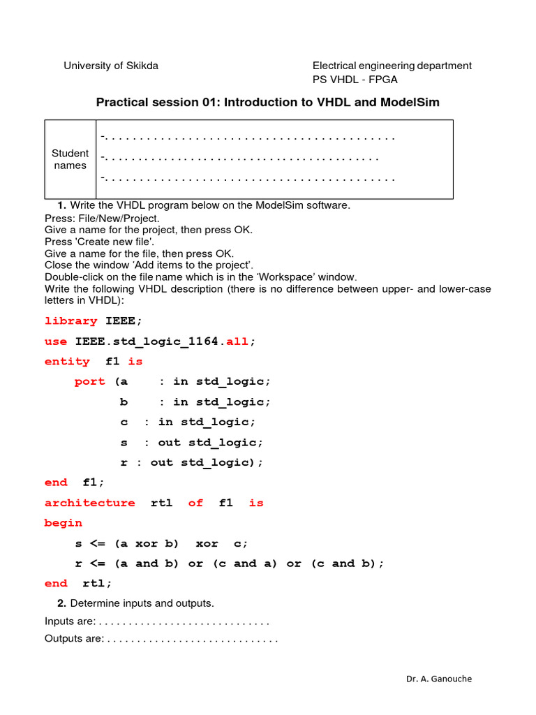 TP 01 VHDL | PDF | Vhdl | Electronic Design