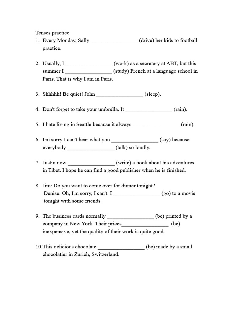 Tenses Practice Exercises for ESL | PDF | Language Arts & Discipline