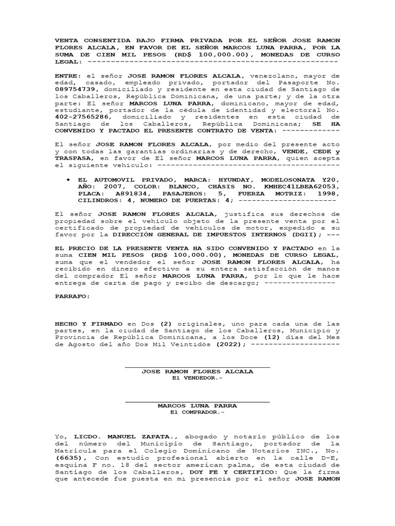 Acto de Venta y Poder Jose Ramon Flores | PDF | República Dominicana ...