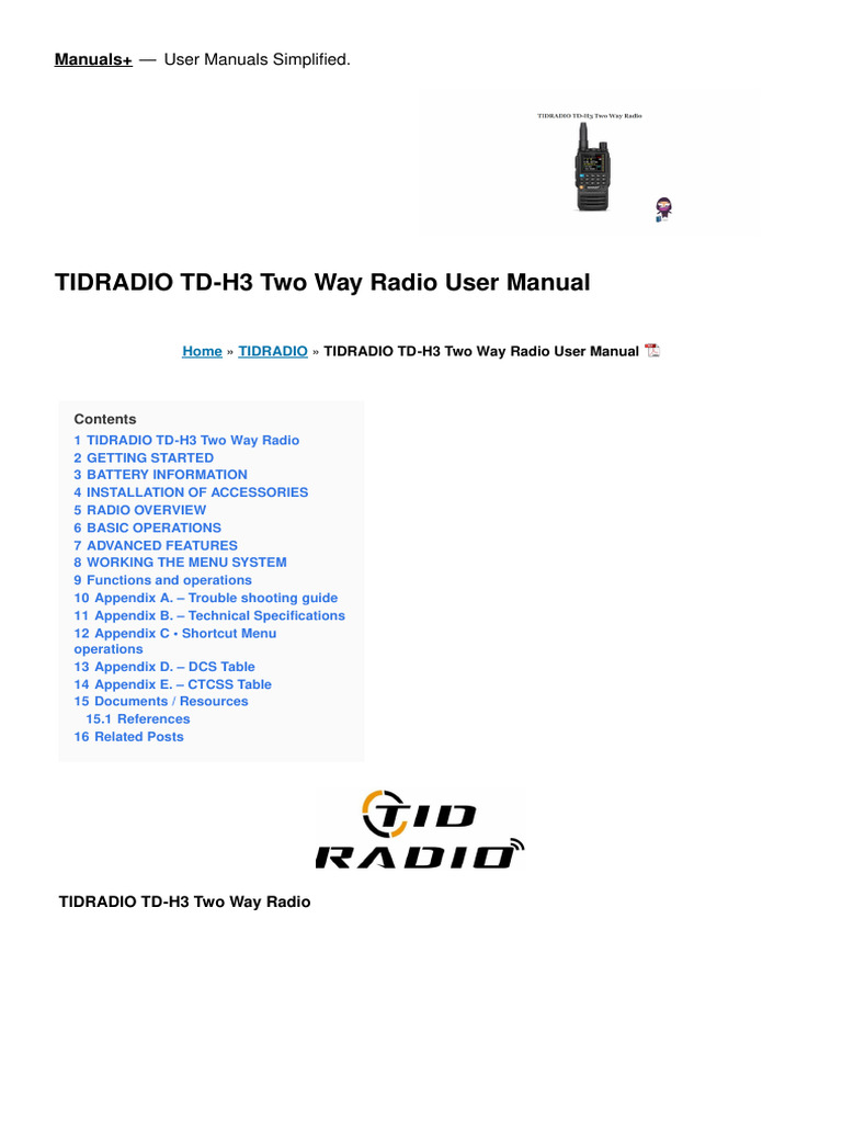 TD h3 Two Way Radio Manual PDF Battery Charger Radio