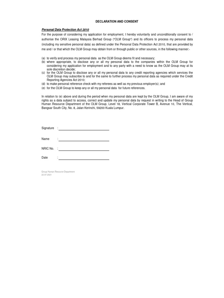 Notice & Consent (Application For Employment) - Job Application | PDF ...