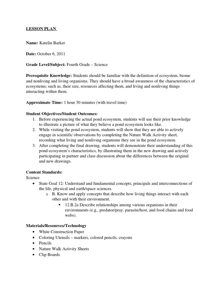 Nature Walk Lesson Plan Lesson Plan Educational Assessment