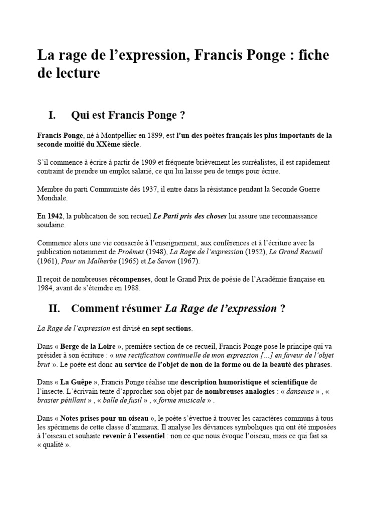 La Rage de l'Expression de Ponge | PDF | Poésie