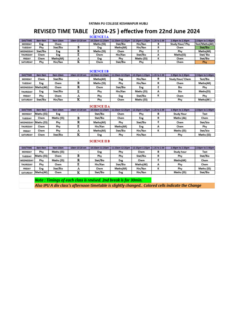Science TT 2024.Xlsx | PDF