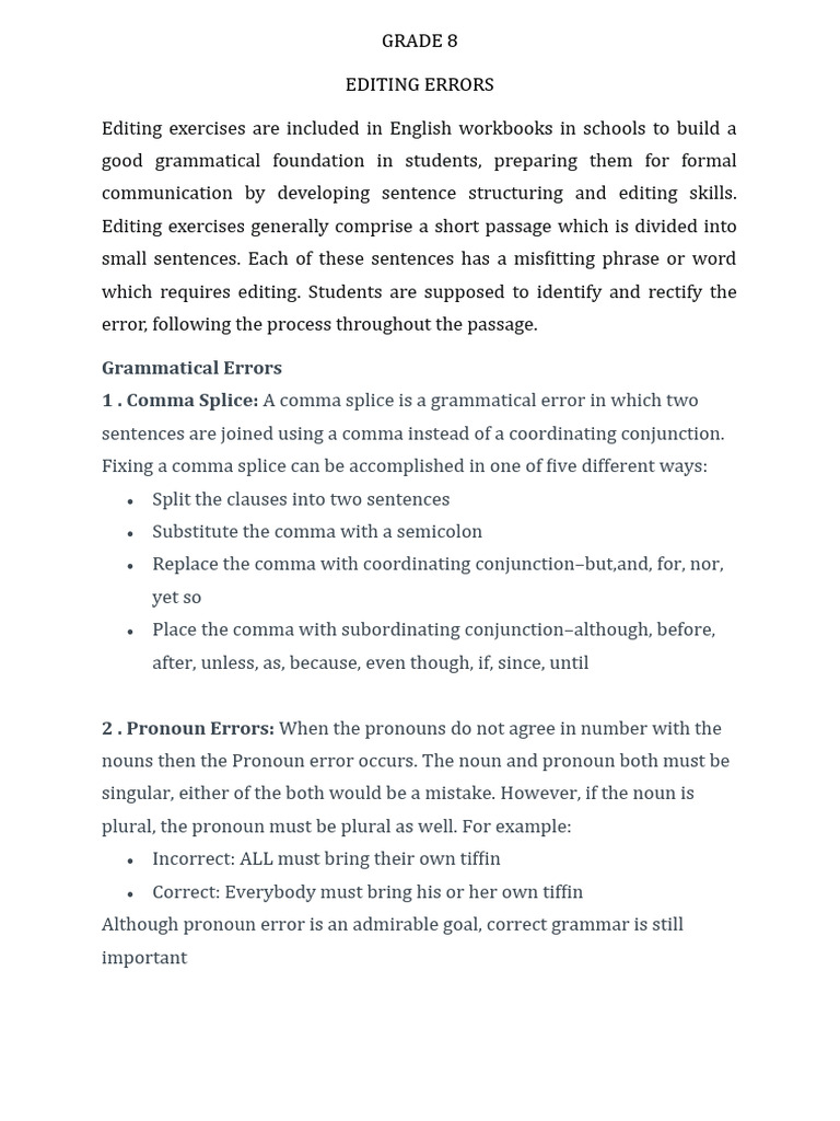 Editing Errors | PDF | Comma | Pronoun