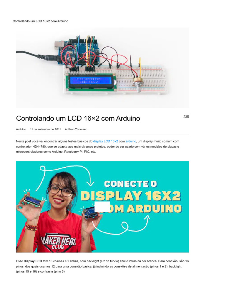 Controlando Um LCD 16x2 Com Arduino - MakerHero | PDF | Arduino ...