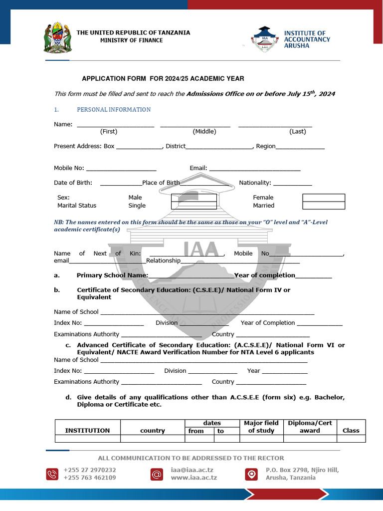 665777601f2c6 Application Form For 2024 Academic Year | PDF | Academic