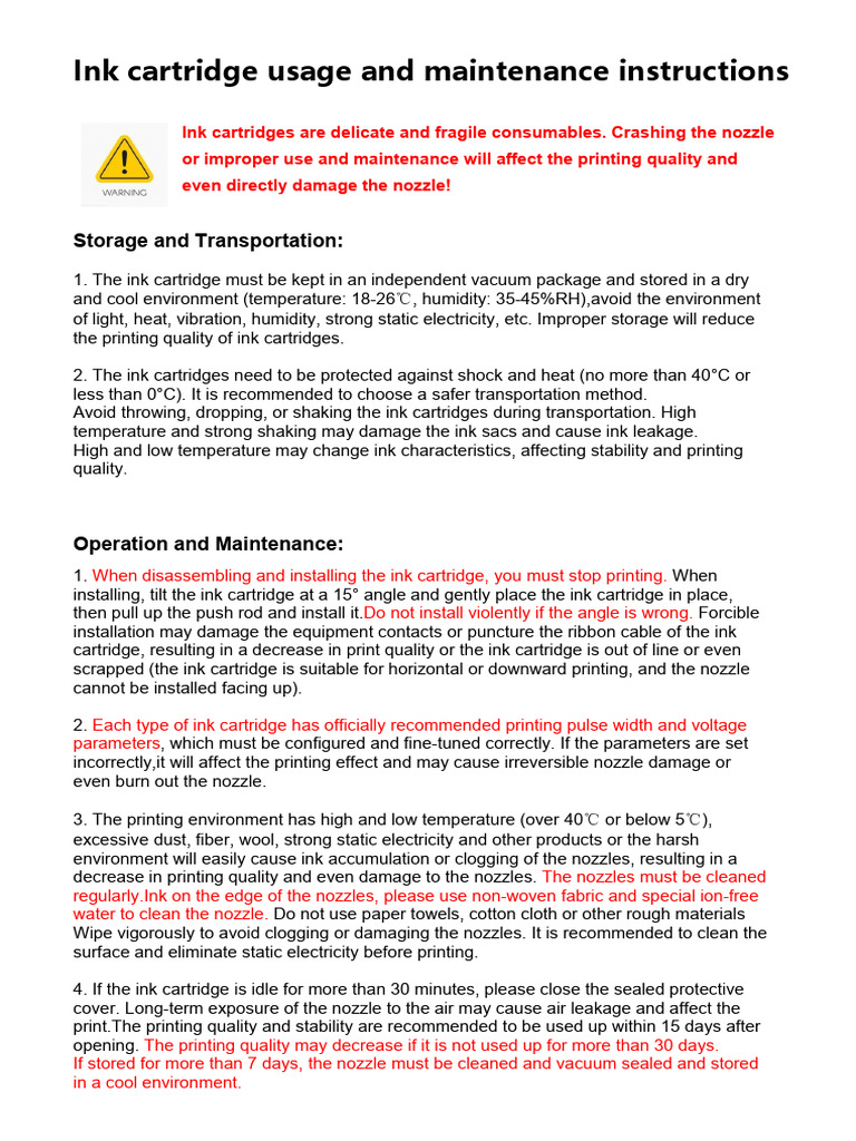 Ink Cartridge Usage and Care Guide | PDF | Textiles | Ink