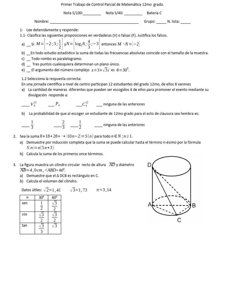 Matemática Examen C (Cuba) | PDF | Matemáticas