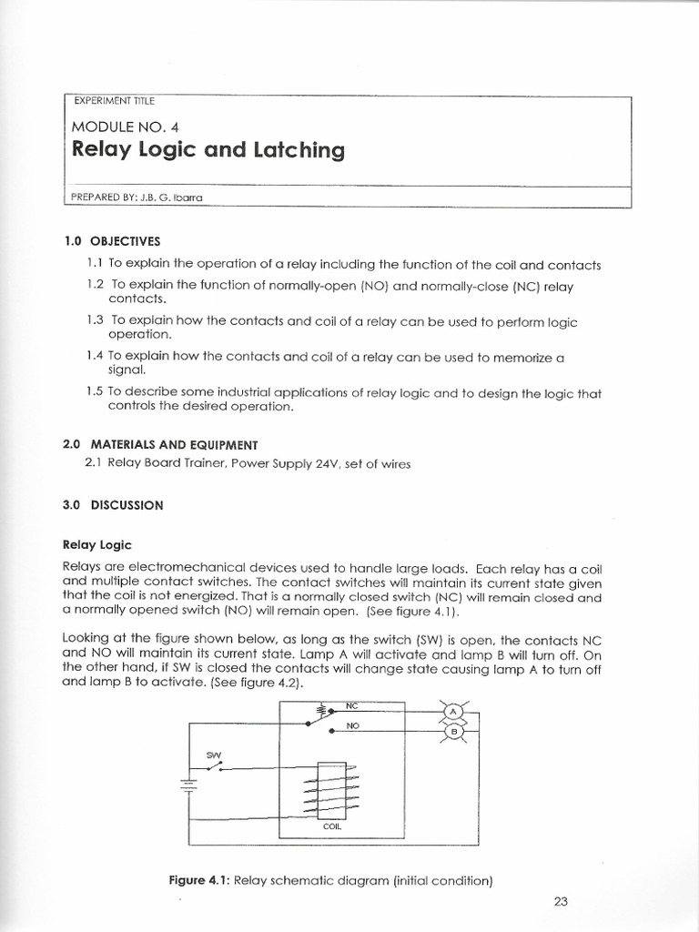 Experiment 4 Relay Logic And Latching Pdf