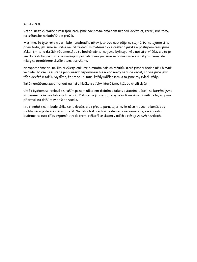 Proslov 9.B | PDF