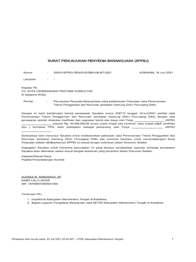 SPPBJ Jasa Perencanaan Teknis Penggantian Dan Renovasi Jembatan Gantung ...