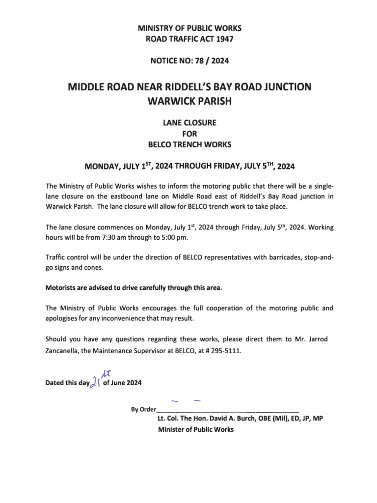 Middle Rd Lane Closure for BELCO Work | PDF | Home & Garden ...