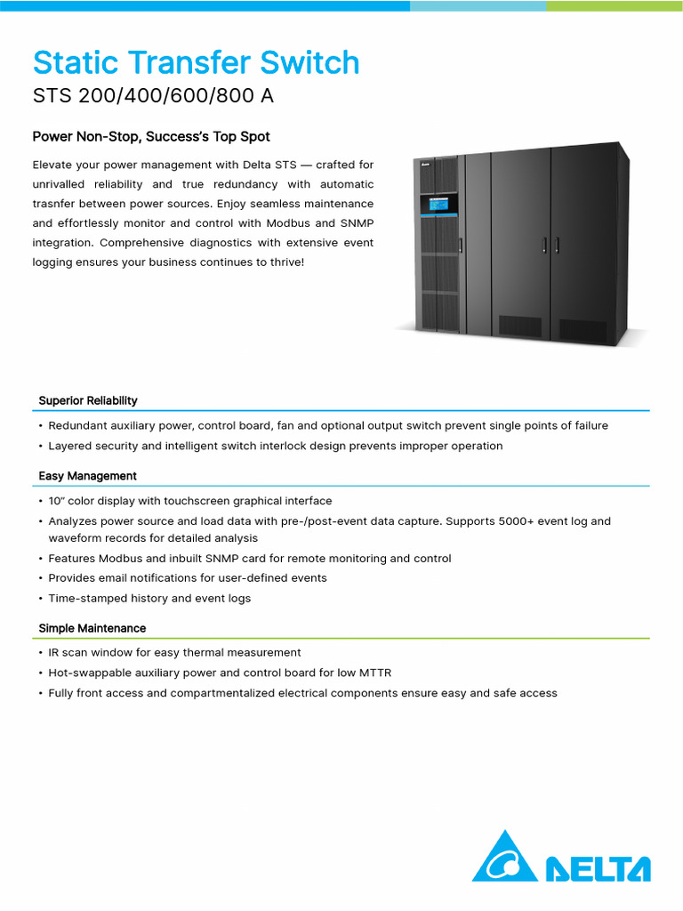 Delta STS Static Transfer Switch Guide | PDF | Reliability Engineering ...