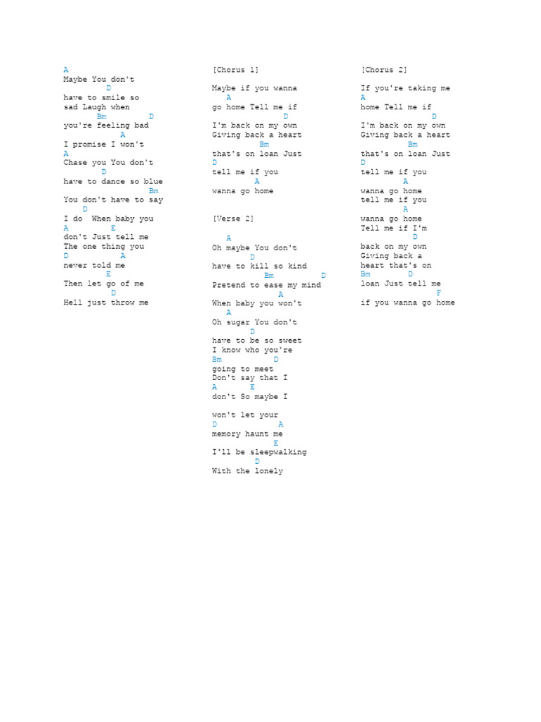 Tell Me If You Wanna Go Home Chord PDF Songs Recorded Music