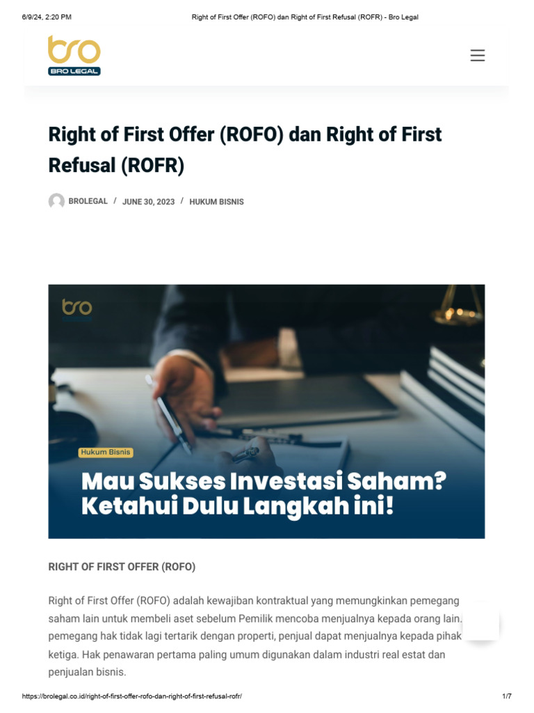 Memahami ROFO dan ROFR dalam Bisnis | PDF | Hukum