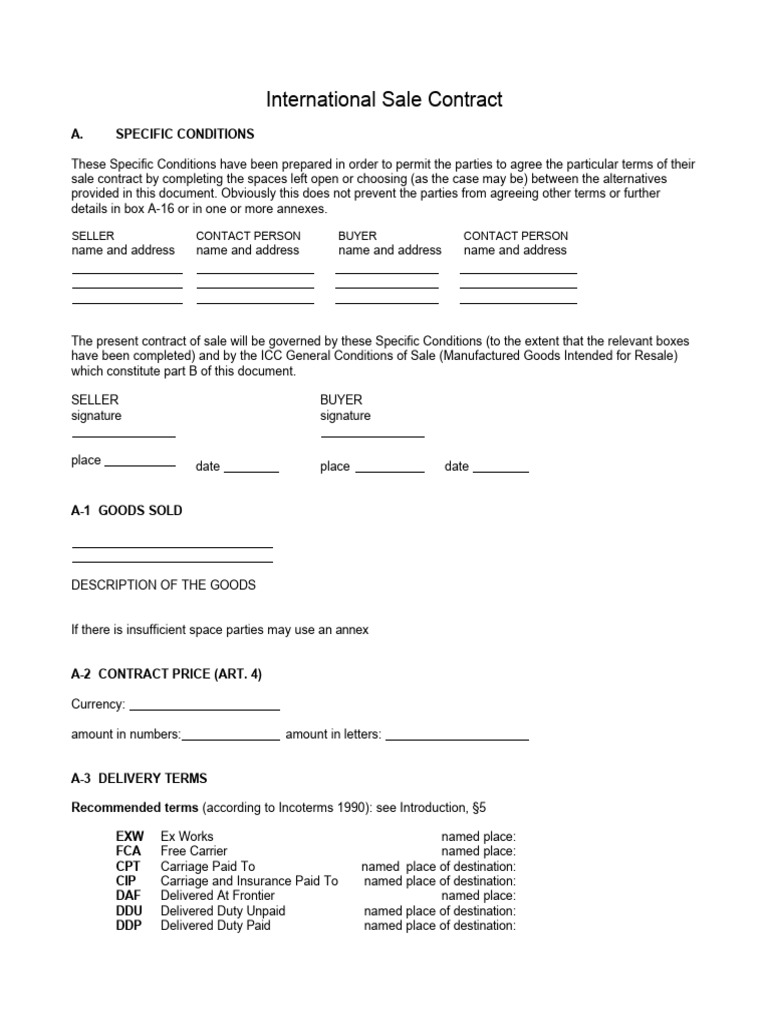 SAMPLE - International Sale Contract | PDF | Business | Business Law