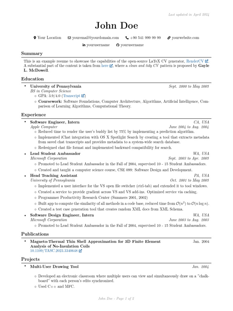 John Doe's LaTeX Resume Example | PDF | Software | Computer Programming