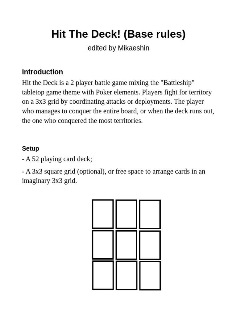 Hit The Deck Basic Rules v3 Download Free PDF Poker Battleship