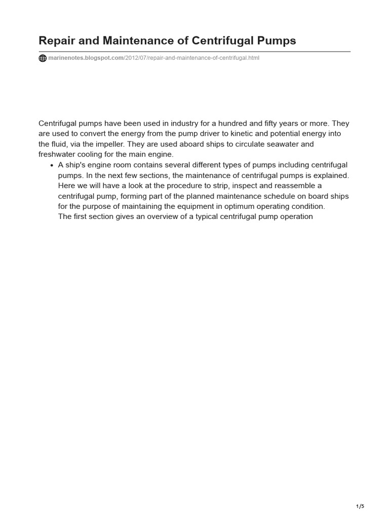 Repair and Maintenance of Centrifugal Pumps | PDF | Pump | Turbomachinery