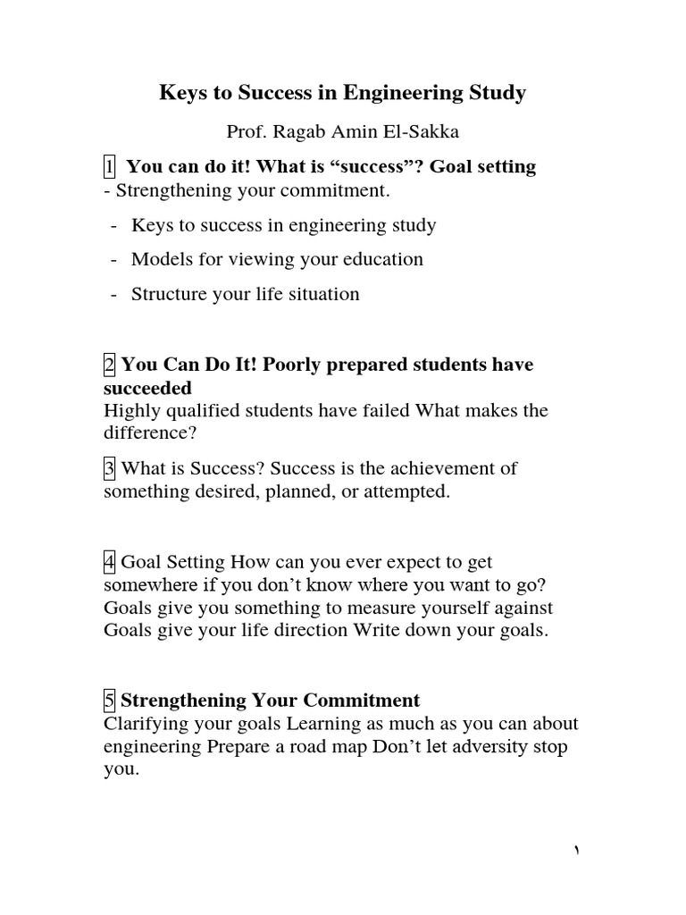 Engineering Success Guide | PDF | Mindset | Goal