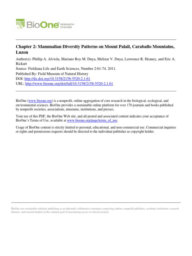 Mammalian Diversity on Mount Palali | PDF | Trees | Forests