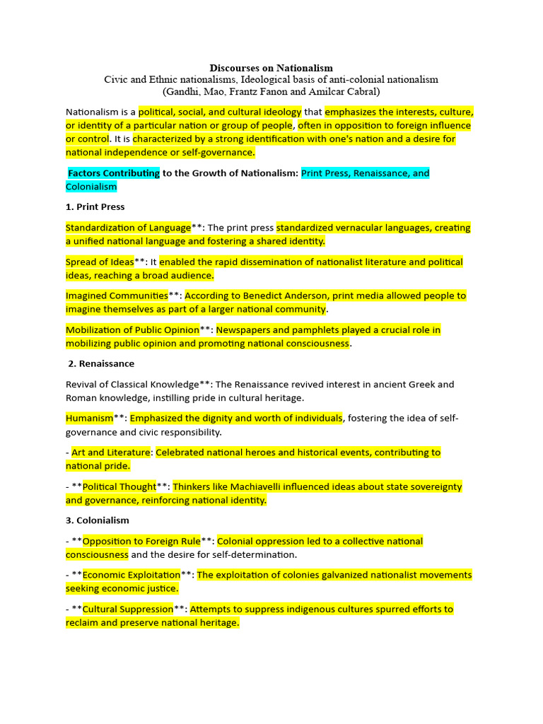 Nationalism Notes Final | Download Free PDF | Nationalism | Mahatma Gandhi