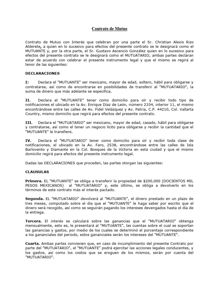 Contrato de Mutuo con Interés en Jalisco | PDF