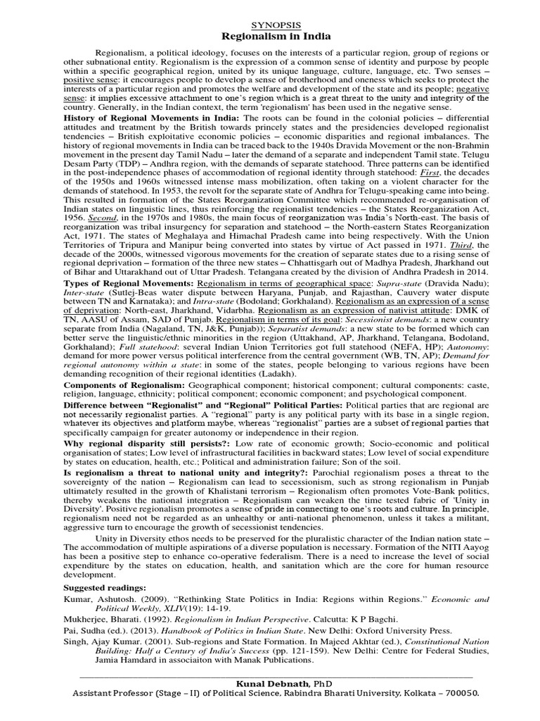 Regionalism In India Download Free Pdf Political Science
