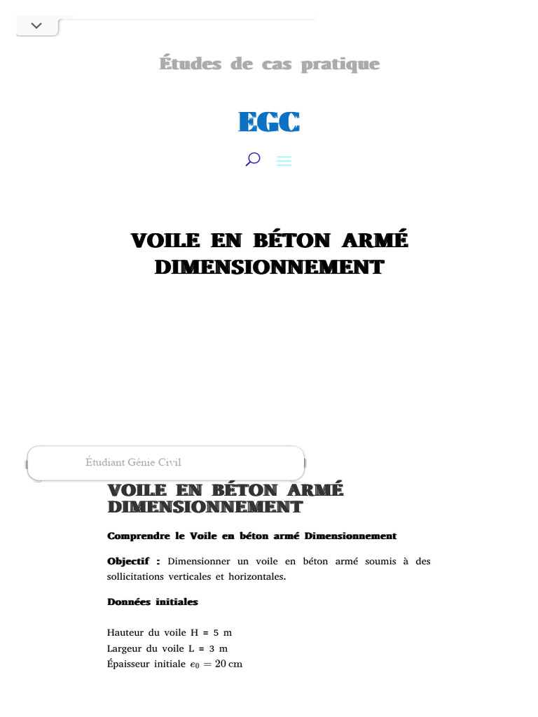 Dimensionnement d'un Voile en Béton Armé PDF Béton armé Flexion — free download