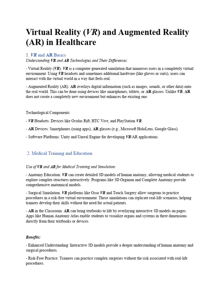 AR and VR in Medical Applications | PDF | Virtual Reality | Augmented ...