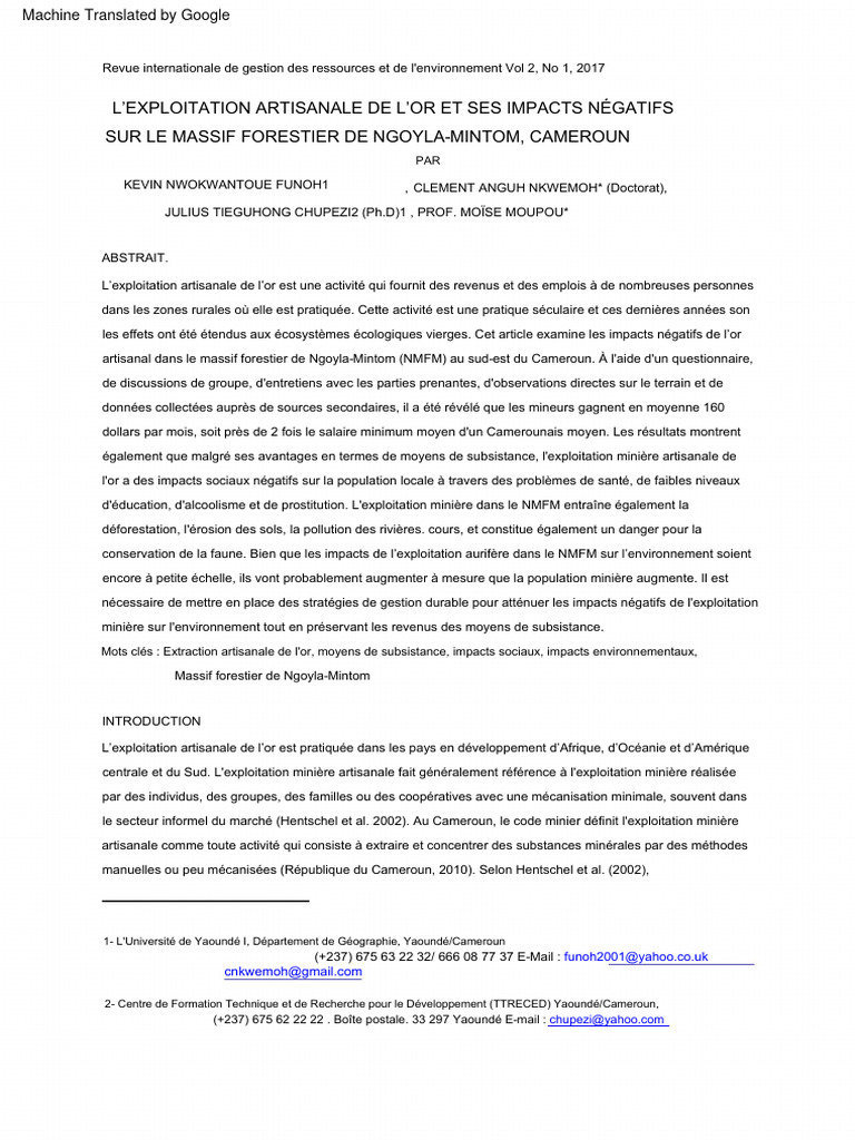 Impacts de l'or artisanal à Ngoyla-Mintom | PDF | Forêt | Exploitation ...