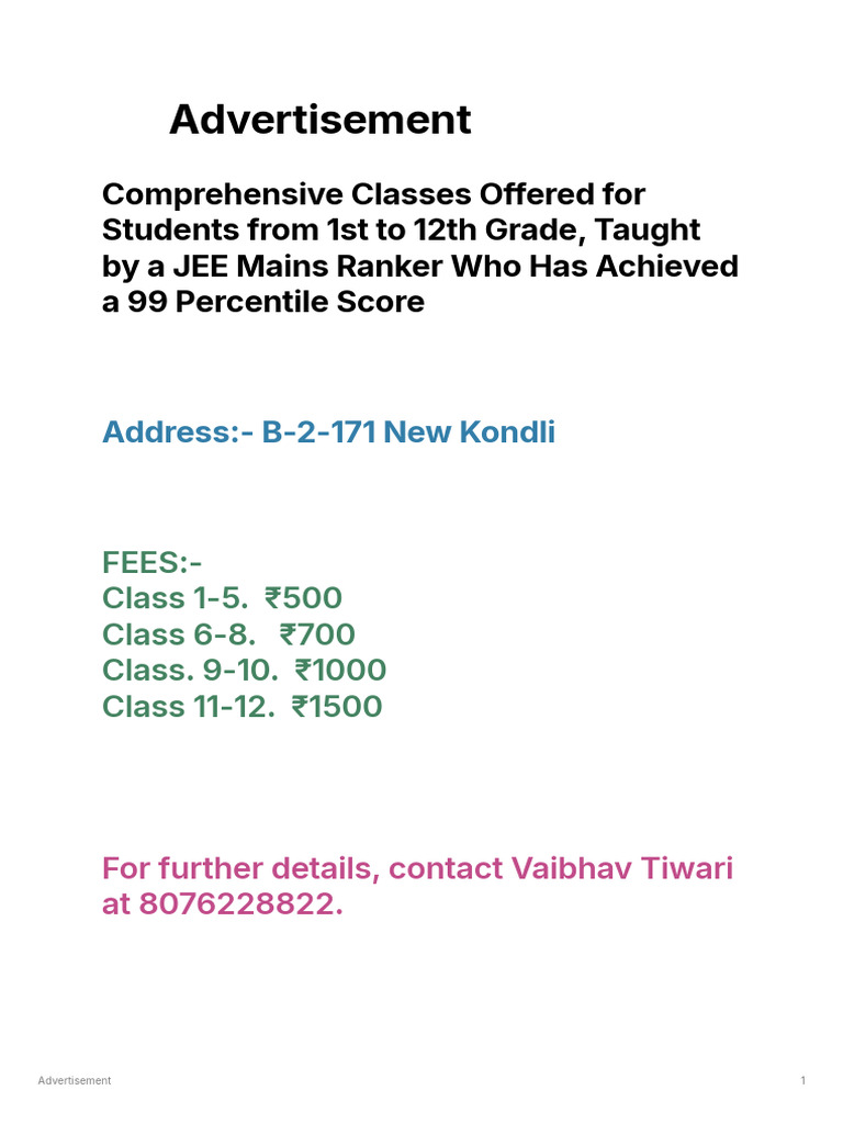 JEE Mains Classes for Grades 1-12 | PDF