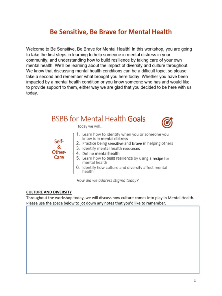 BSBB For MH Handout, 3.27.22, Mental Health Condition, General | PDF ...