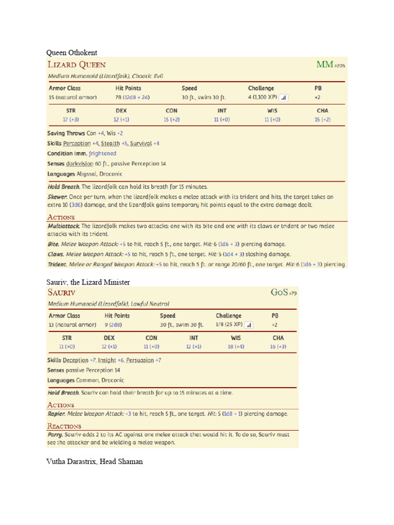 Stat Blocks - Lizardfolk | PDF | History | Young Adult