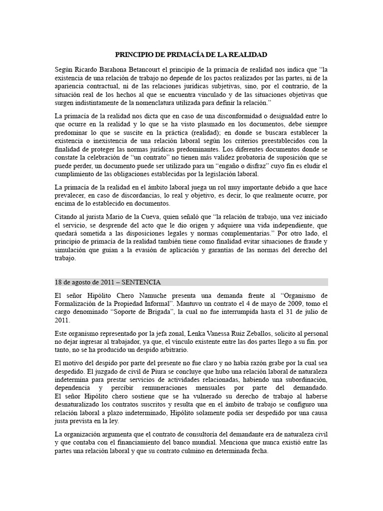 Primacía de la Realidad Laboral | PDF | Derecho laboral | Justicia