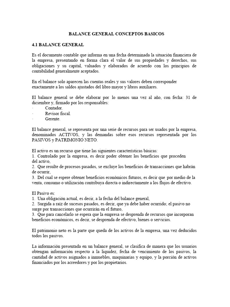 Conceptos Clave del Balance General | PDF | Hoja de balance | Contabilidad