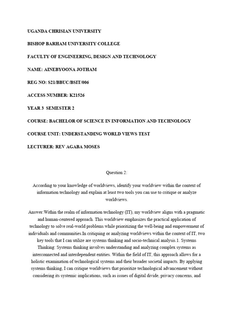 Analyzing IT Worldviews: Tools & Ethics | PDF | Cost–Benefit Analysis ...