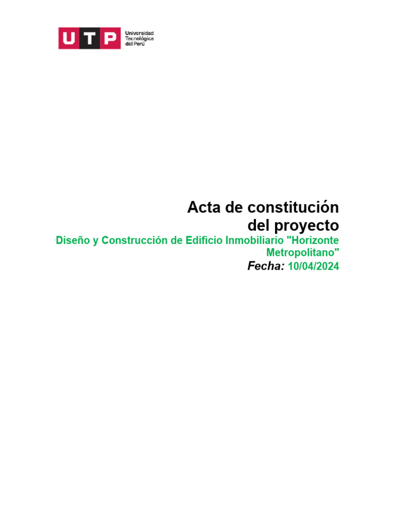 Acta de Constitucion Del Proyecto | PDF | Presupuesto | edificio