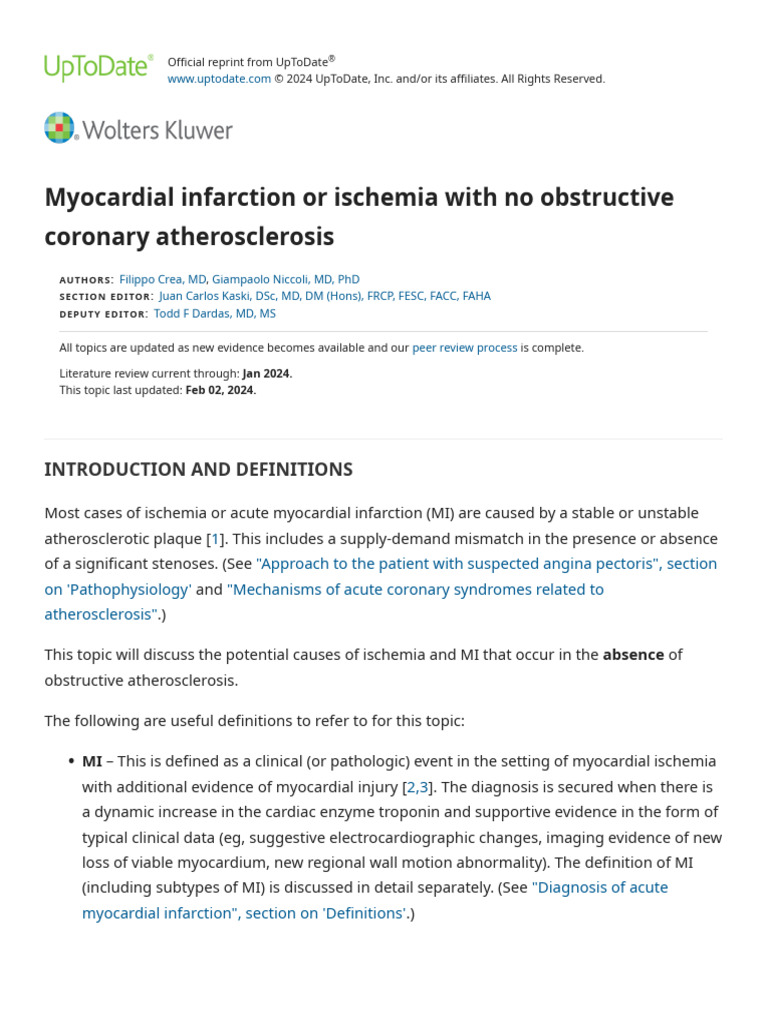 Myocardial Infarction or Ischemia With No Obstructive Coronary ...