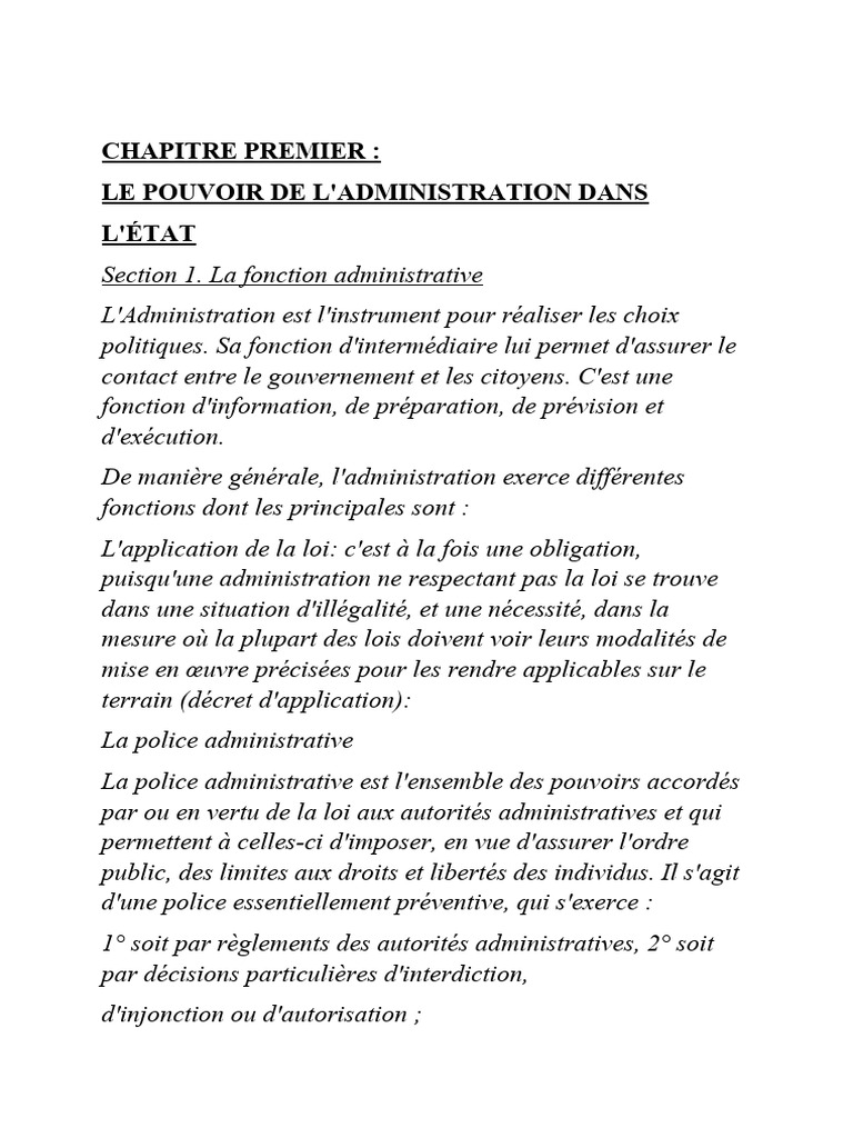 Pouvoir et missions de l'administration | PDF | État | Loi