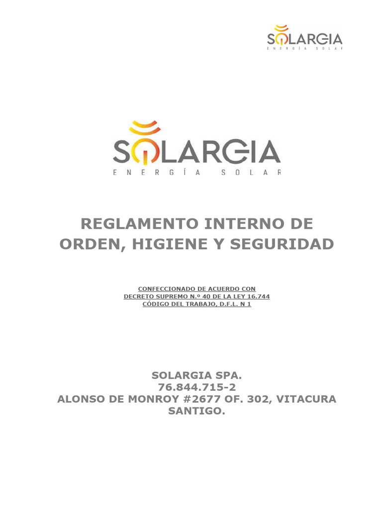 Reglamento Interno Solargia SPA | PDF | Tiempo de trabajo | Derecho laboral